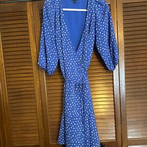 Ann Taylor Royal Blue Floral Wrap Dress w/ 3/4 Sleeves | Size 4 | Knee Length